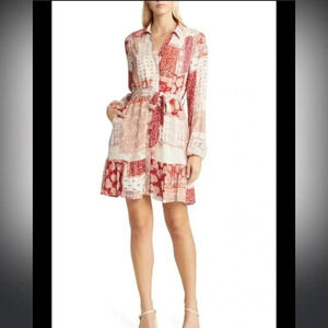 NWOT!! Nordstrom BTFL-life Marsa Patchwork Long Sleeve Mini Shirtdress - Size M